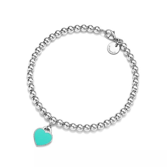 Tiffany Bead Bracelet in Silver, Tiffany Blue with a Diamond, 4 mm - Picture 1 of 6
